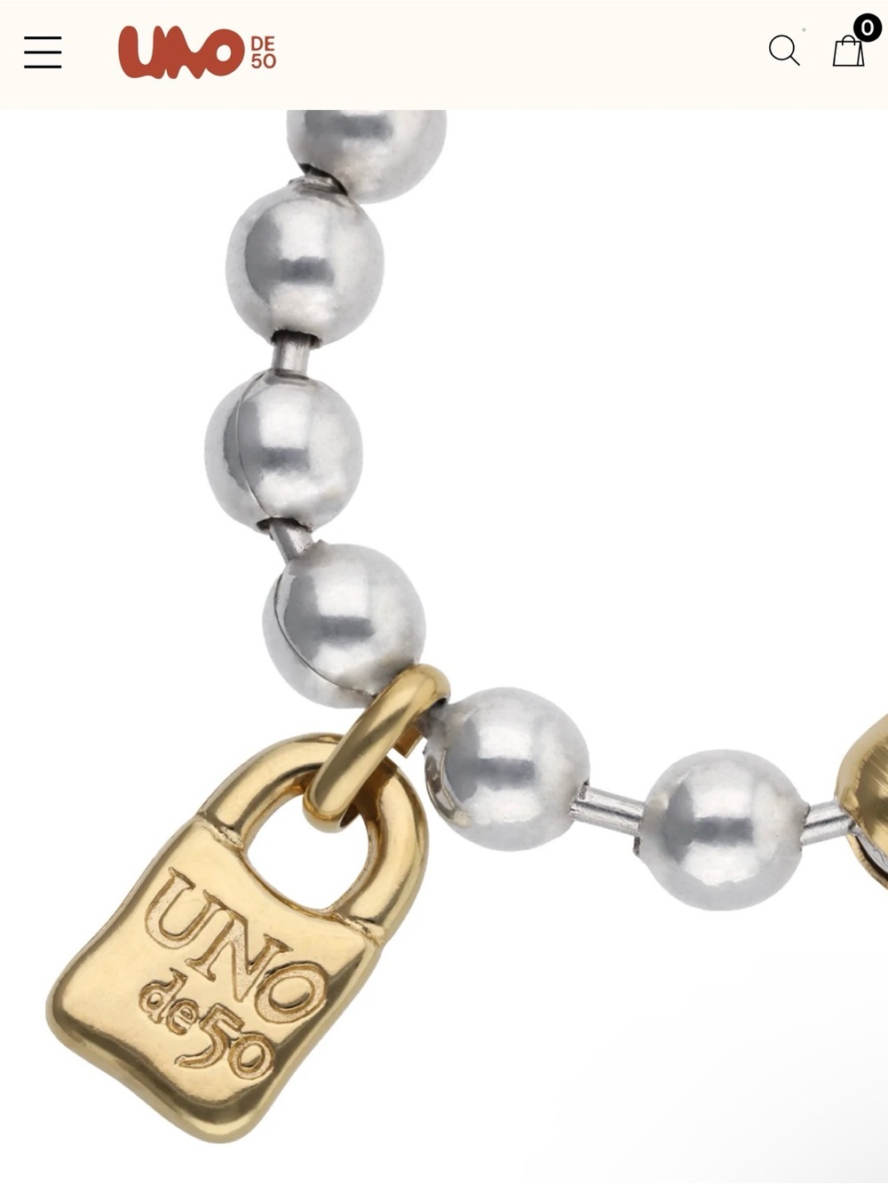 Uno de 50 Two-Tone Silver Bead and Gold Accent Women's Bracelet - Picture 4 of 6